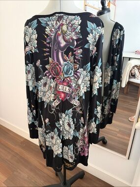 Ed Hardy Black Duster with Yellow and Red Graphic L
